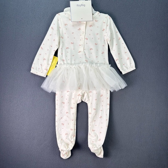 NWT ItsyBig White Floral Tulle Skirt Snap Closures Footed Onepiece Outfit 9M - Picture 5 of 13